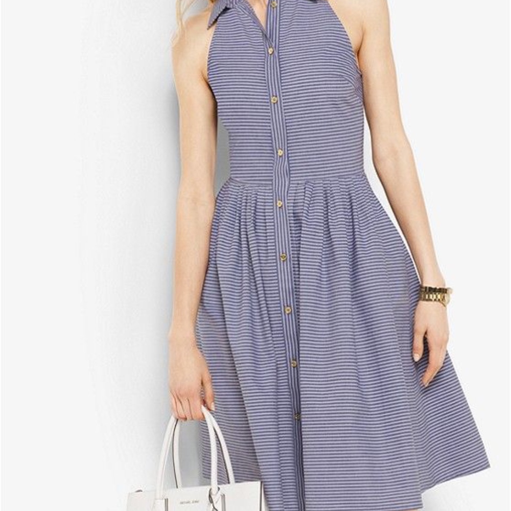Michael Kors Striped Cotton-Poplin Shirtdress